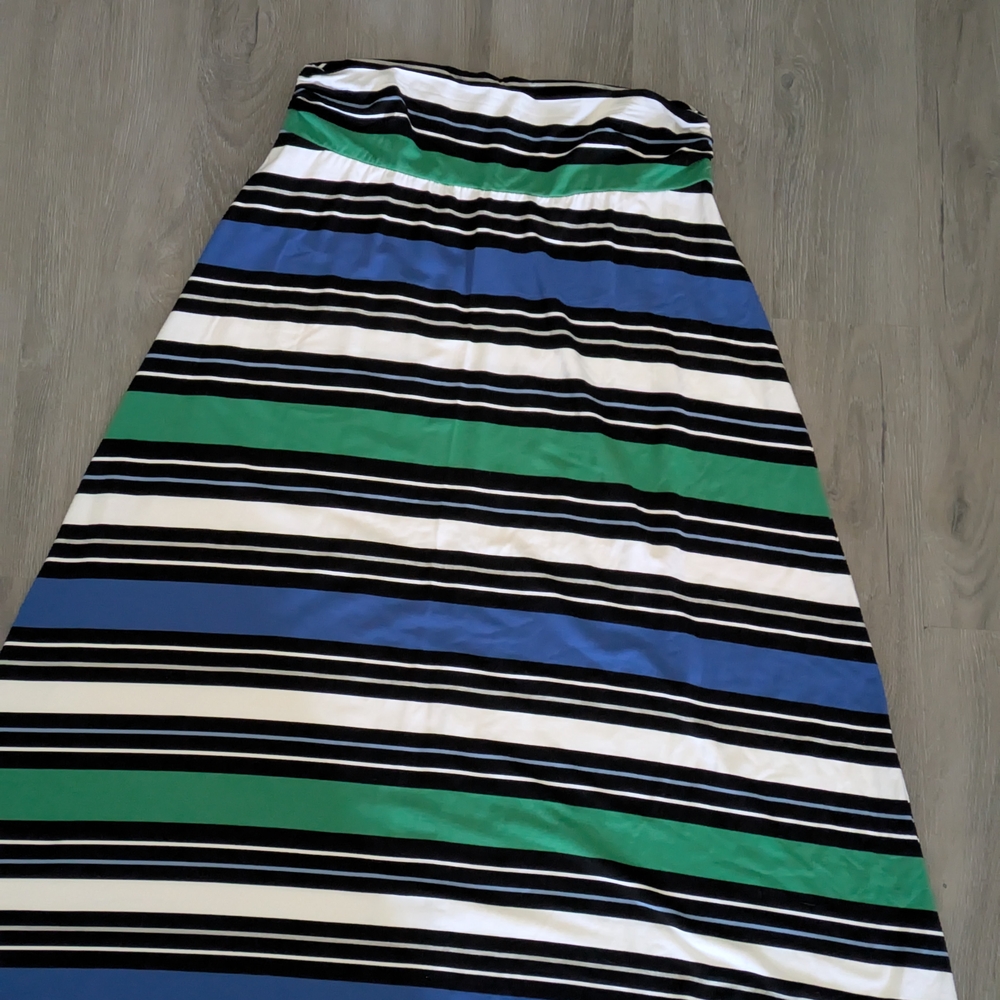 Striped Maxi Skirt - Blue, Green, Black, White